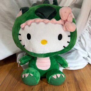 Hello Kitty 11.5" Green Dinosaur Plush Toy Stuffed Animal Sanrio Fiesta